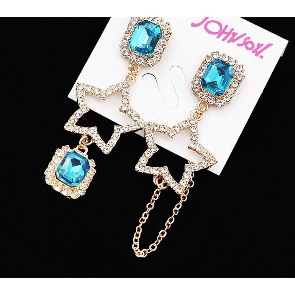 💕 Betsey Johnson drop dangle unique crystal earrings 💕